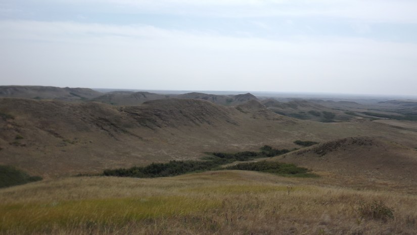 Looking out across the valley from the butte with Wood Mountain